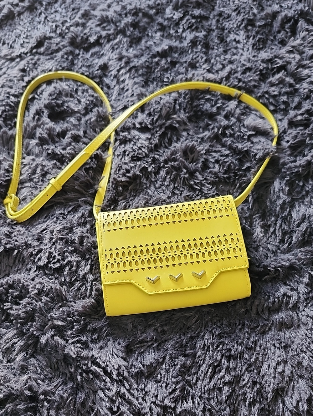 Stylish Yellow Leather Laser-Cut Crossbody Bag
